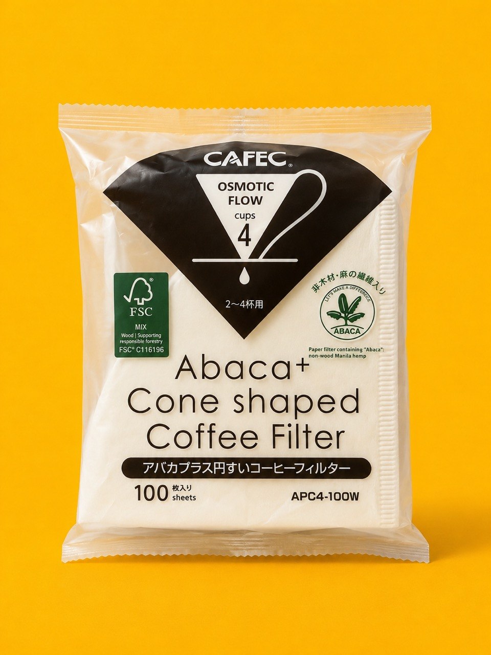 Filtry Cafec Abaca+ Cone Shaped Coffee Filter 4 Cups (100 szt.)